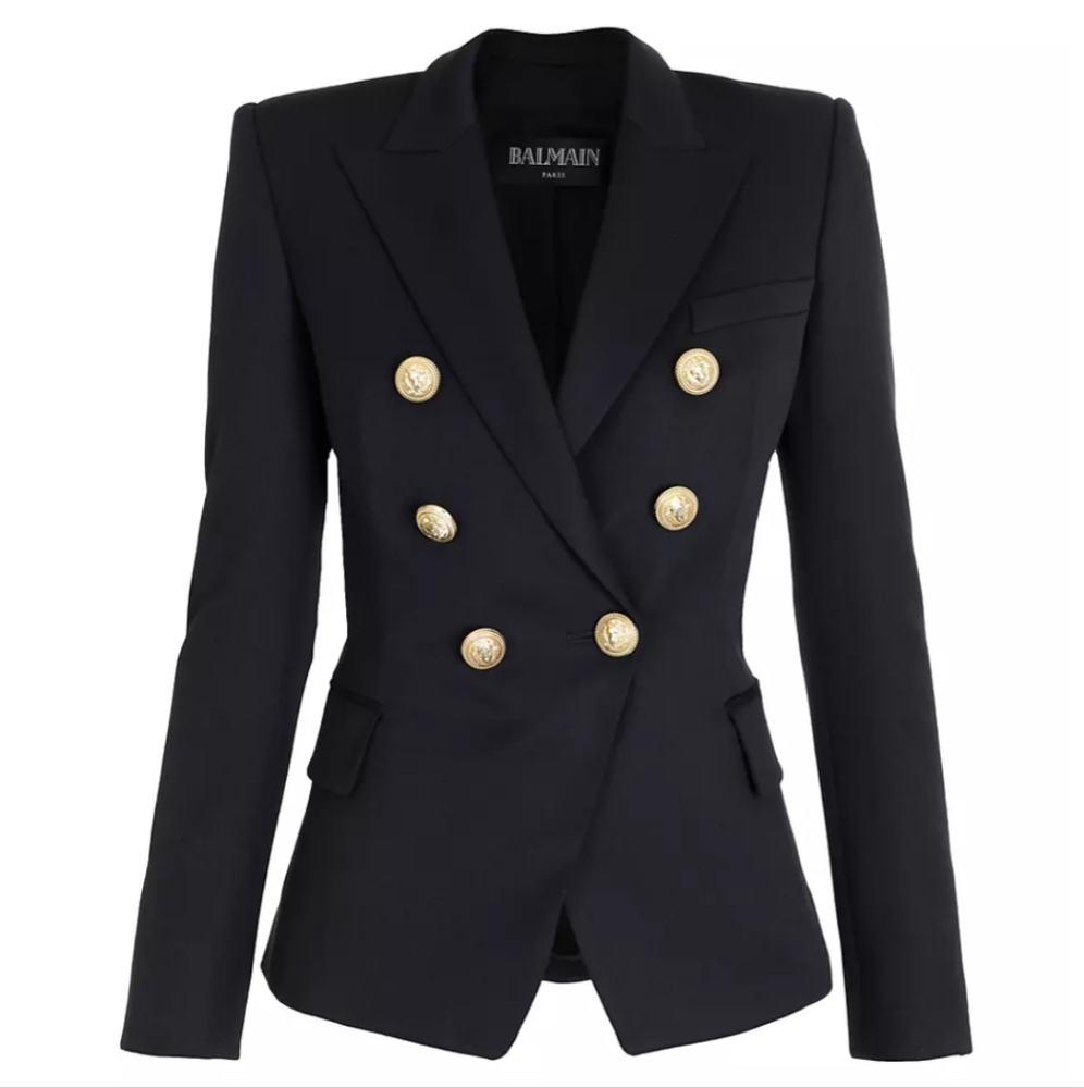 Balmain black double breastfed wool jacket size 42 10 gold buttons